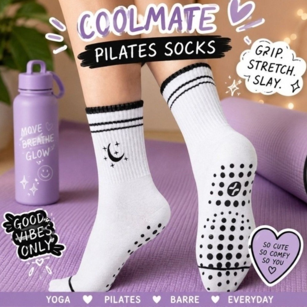 Non Slip Grip Yoga Pilates Barre Crew Moon Star Anti Slip Workout Socks